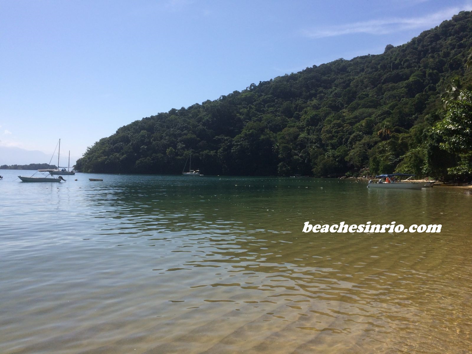 Abraãozinho Beach Paradise: Lush green mountains surrounding a paradisiacal beach with golden sand and crystal-clear emerald waters.